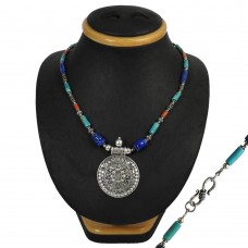 Awesome Tobet Coral, Turquoise, Lapis Gemstone Silver Bohemian Necklace Jewelry