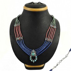 Big Dreamer !! 925 Sterling Silver Coral, Turquoise, Lapis Tibet Bohemian Necklace Al por mayor