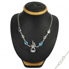 Bohemian Blue Topaz, Amethyst Gemstone 925 Sterling Silver Necklace Jewelry