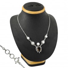 Bohemian Pearl, Smoky Quartz Gemstone Sterling Silver Necklace Jewelry