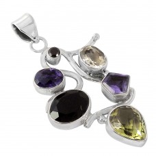 Lady Elegance!! 925 Sterling Silver Amethyst, Citrine, Lemon Quartz, Garnet Pendant