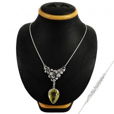 Lemon Quartz Gemstone Sterling Silver Bohemian Necklace Jewelry