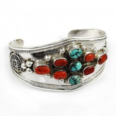 New Fashion Design !! 925 Sterling Silver Coral, Turquoise Bangle