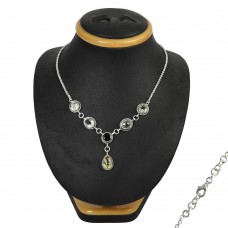 Ostensible ! Lemon Topaz, Green Amethyst, Crystal Gemstone Sterling Silver Necklace Jewelry