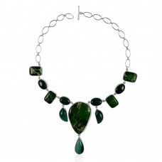 Pleasant!! 925 Sterling Silver Jasper, Onyx, Green Onyx Necklace