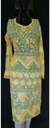 Kia LimeYellow Georgette Front Back full Hand Embroidered Kurta