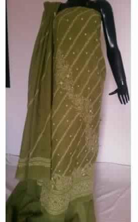 Kia Pure Mehndi Green Full Panel Embroidered Fine Cotton Suit