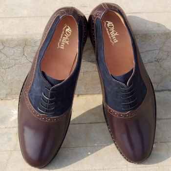 Welted Derby Blue Brown Formal Shoes, Insole Material : EVA