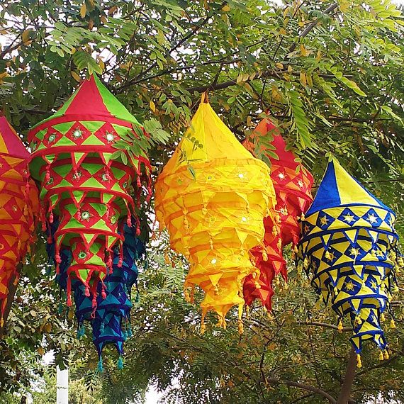 CHIRAGINC Handcrafted Fabric Decorative Lanterns, Color : ASSORTED PRINTS