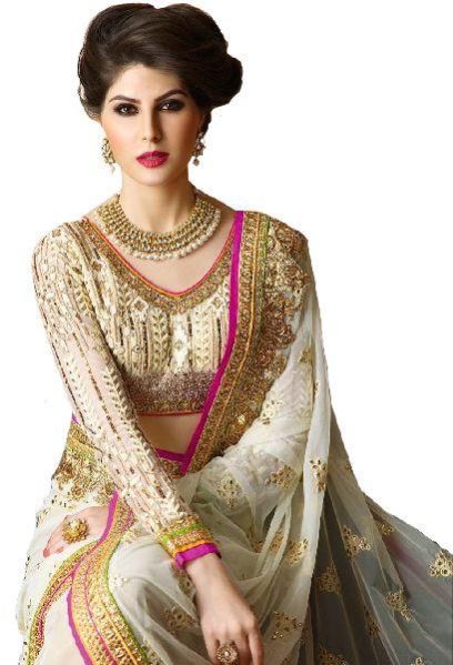 Off White Embroidered Sarees