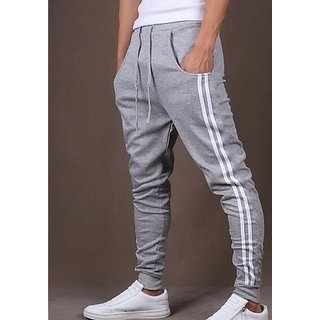Stylish Cotton Blend Blue And White Solid Track Pant For Men