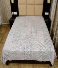 Cotton hand block print patchwork kantha quilt