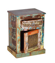 Colorful Reclaimed Wooden One Drawers One Door Small Side Cabinet