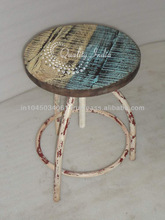 Metallic Base Panel Wood Round Top stool