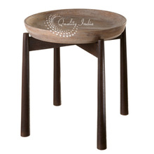 Round Wooden Top With Metallic Base Small Table