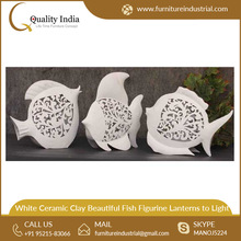 White Ceramic Clay Beautiful Fish Figurine Lantern