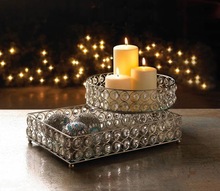 Customized Shape Accepted Jeweled Tray votive crystal candle holder, for Home Decoration, Color : White