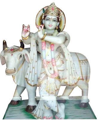 Decorative Marble Krishna With Cow Statue, Color : Multicolor