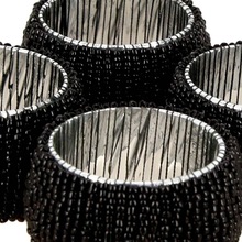Black Color Glass Beaded Napkin Rings Set