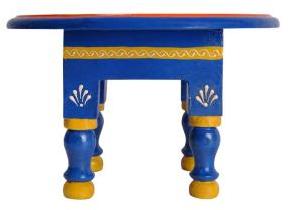 Traditional Wood Round Chowki Footstool Table