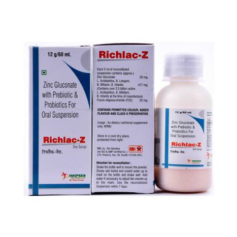 Richlac-Z Dry Syrup, Packaging Size : 12g/60 ml.