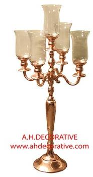 Rose Gold Candelabra 5 Candle With Glass Votive