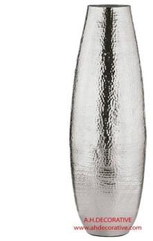 A.H. Decorative Aluminium Silver Hammered Metal Vase, Style : Europe