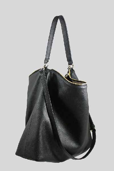 Black Leather Handbag, for Collage, Office, Party, Shopping, Pattern : Plain