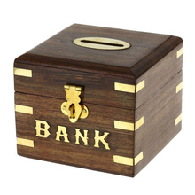 Safe Money Box Wooden Piggy Bank