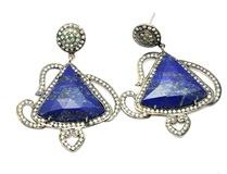 Antique 925 Sterling Silver With Lapis Stone FIne Silver Earring
