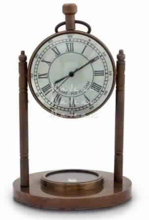 Antique Table Clock n brass Compass