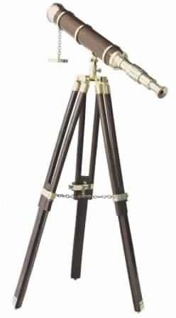 Brass Wood Telescope With Tripod Stand