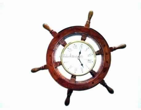 Nautical Wood Shipwheel Clock 15 inch
