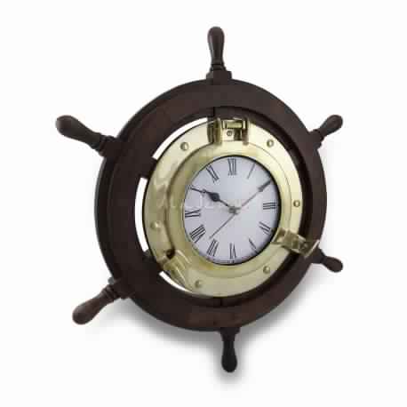 Brass On Wood Ship's Porthole Clocks -Smaller Version