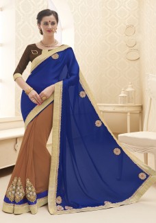 INDIAN WOMEN GEORGETTE BLUE SAREE