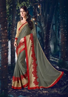 Indian Women Grey Color Chiffon Saree