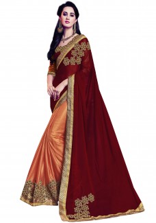 Maroon Orange Marble Chiffon Saree