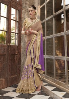 Satin Chiffon Purple Full Saree