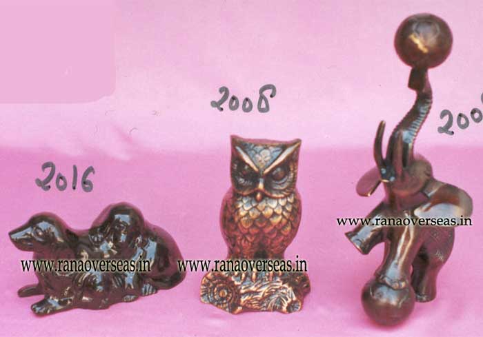Brass Metal Decorative Dog, Owl And Elephant