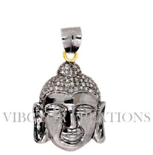 14k Gold Pave Diamond 925 Sterling Silver Laughing Budhha Pendant Jewelry