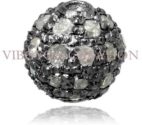92.5 Sterling Silver Diamond Pave Setted Pave Diamond Bead Ball Finding 6mm Bead
