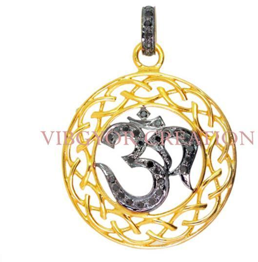 925 Sterling Silver Pave Diamond Om Charm Locket God Pendant Jewelry