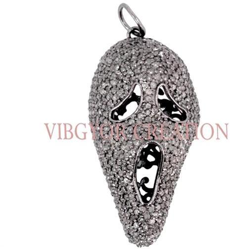 Ghost Skull Shape Pave Diamond 925 Sterling Silver Charm Finding Pendant Jewelry