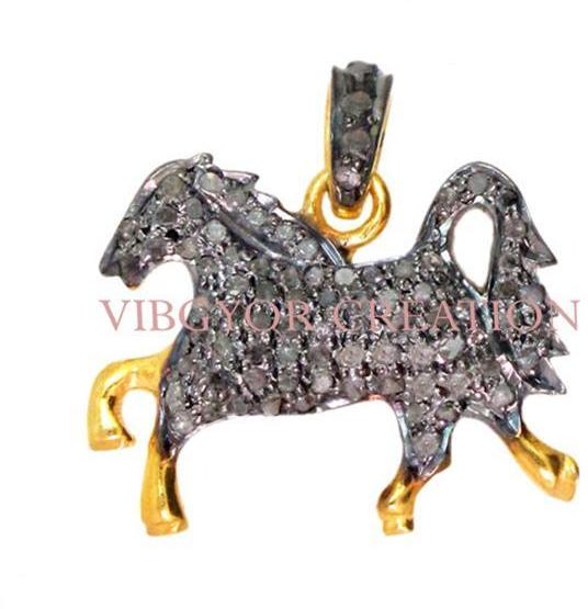 Horse Charm Pave Diamond 925 Sterling Silver Finding Pendant