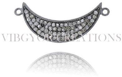 PAVE DIAMOND 92.5 STERLING SILVER HALF MOON CONNECTOR FINDING FASHION JEWELRY