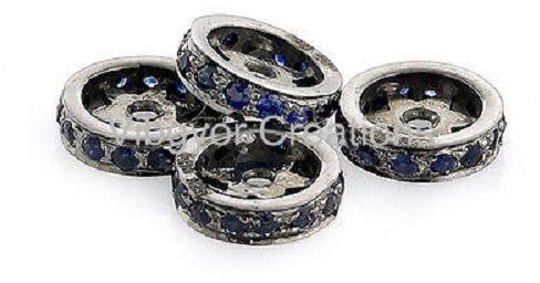 Pave Diamond 925 Sterling Silver Blue Sapphire Wheel Spacer Finding Jewelry