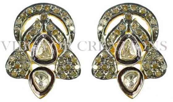 Pretty Looking Rosecut Pave Diamond 14k Gold 925 Silver Earrings Fashion Jewelry