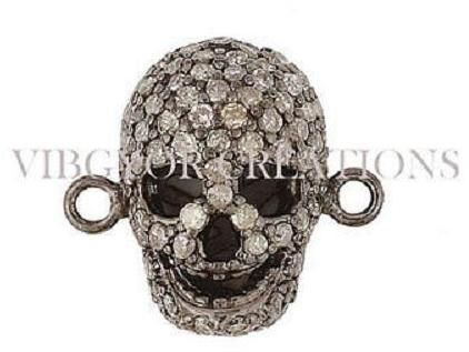 Skull Shape Pave Diamond 925 Sterling Silver Bracelet Connector Finding Jewelry