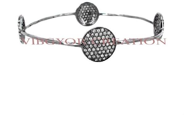 Stylish pave diamond round shape 925 sterling silver bangle