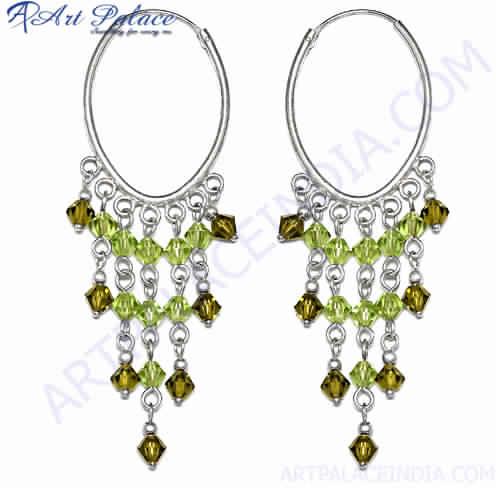 Fashion Beaded Green Glass Silver Earring
